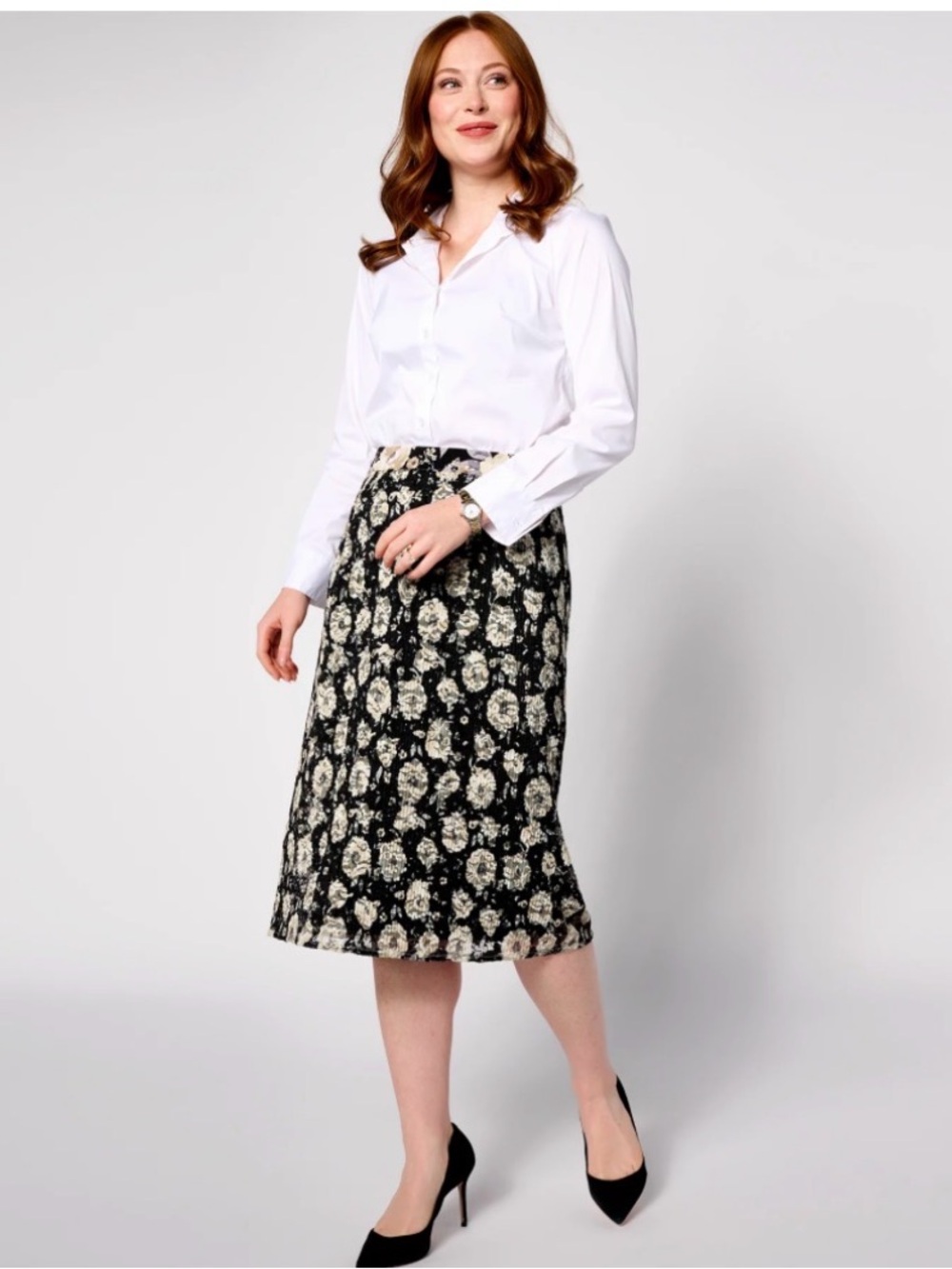 Isaac Mizrahi Pleated floral Printed Lace Midi Skirt size XSP